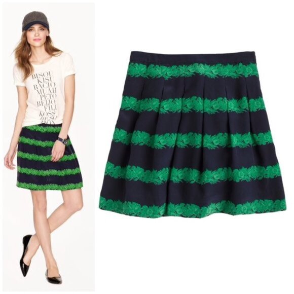 J. Crew Dresses & Skirts - J CREW Green Navy Silk Stripe Beanstalk Skirt Size 2.